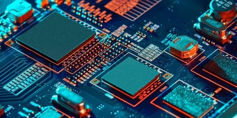 Electronic circuit board close up.