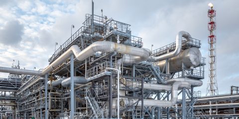 a large, modern petrochemical enterprise in the winter