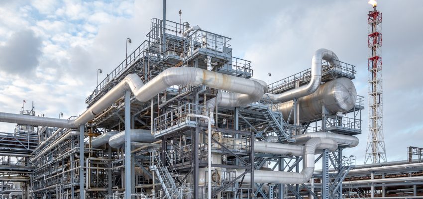 a large, modern petrochemical enterprise in the winter